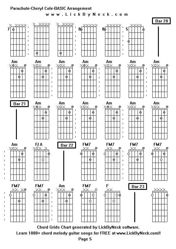 Chord Grids Chart of chord melody fingerstyle guitar song-Parachute-Cheryl Cole-BASIC Arrangement,generated by LickByNeck software.